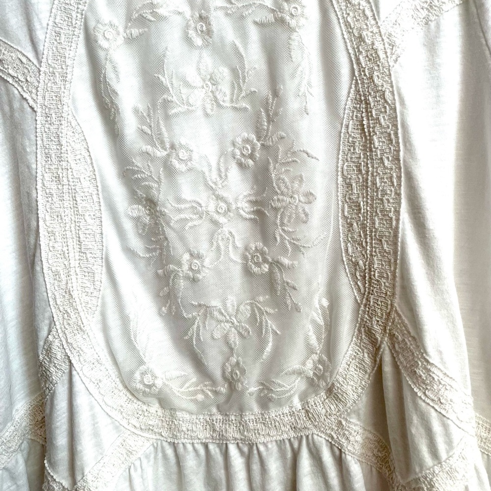 Style & Co Peplum, embroidered, overlay top.  White lace with gathered peplum